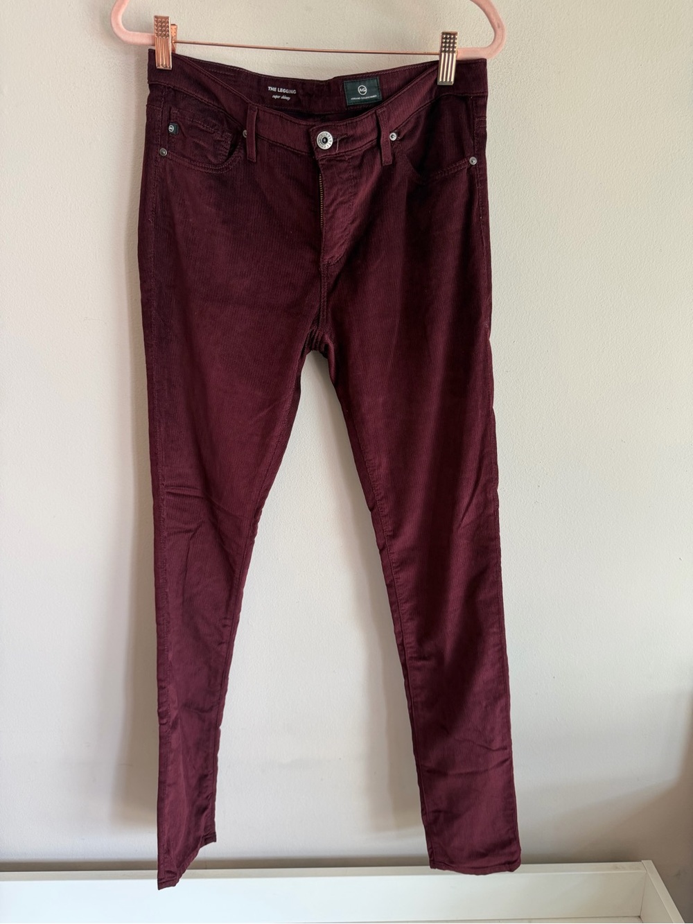 AG Adriano Goldschmied The Legging Super Skinny Corduroy Burgundy Pants 27R